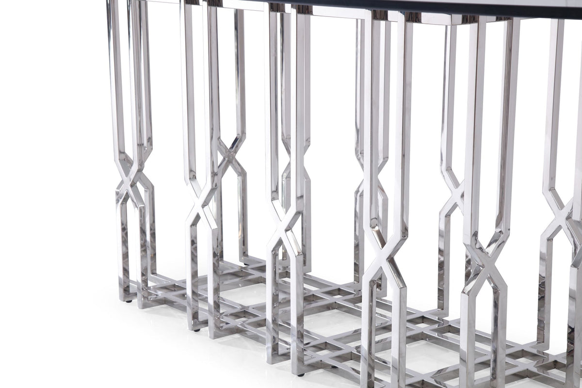 Ericson Modern Glass & Stainless Steel Dining Table