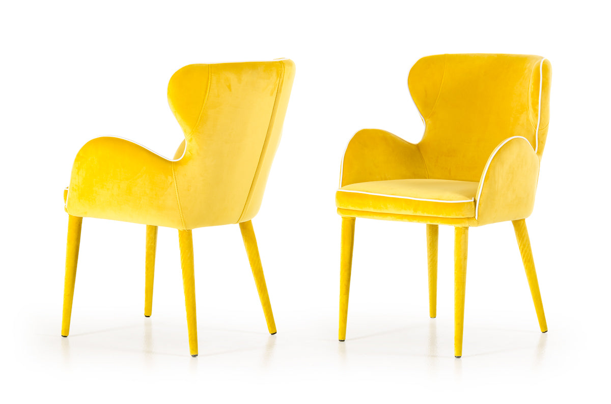 Tigard Mid-Century Yellow Fabric Dining Chair