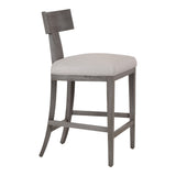 Fabien Mid-Century Modern Beige Linen + Grey Wash Counter Chair