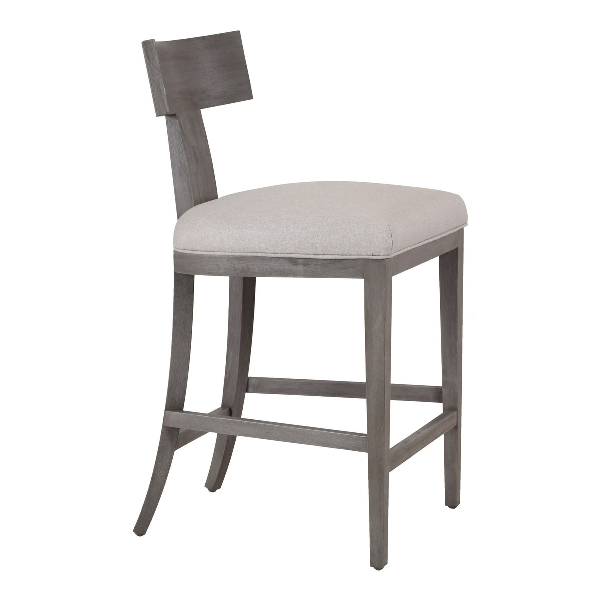 Fabien Mid-Century Modern Beige Linen + Grey Wash Counter Chair