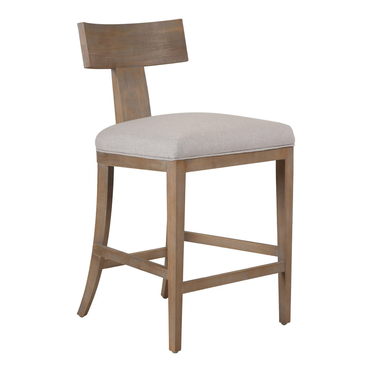 Fabien Mid-Century Modern Beige Linen + Wood Counter Chair