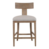 Fabien Mid-Century Modern Beige Linen + Wood Counter Chair