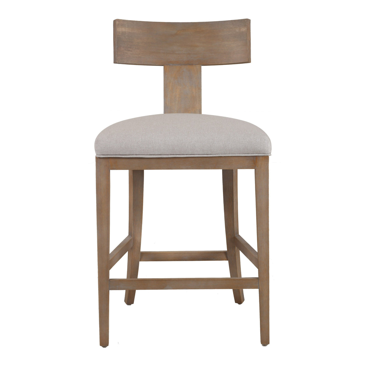 Fabien Mid-Century Modern Beige Linen + Wood Counter Chair