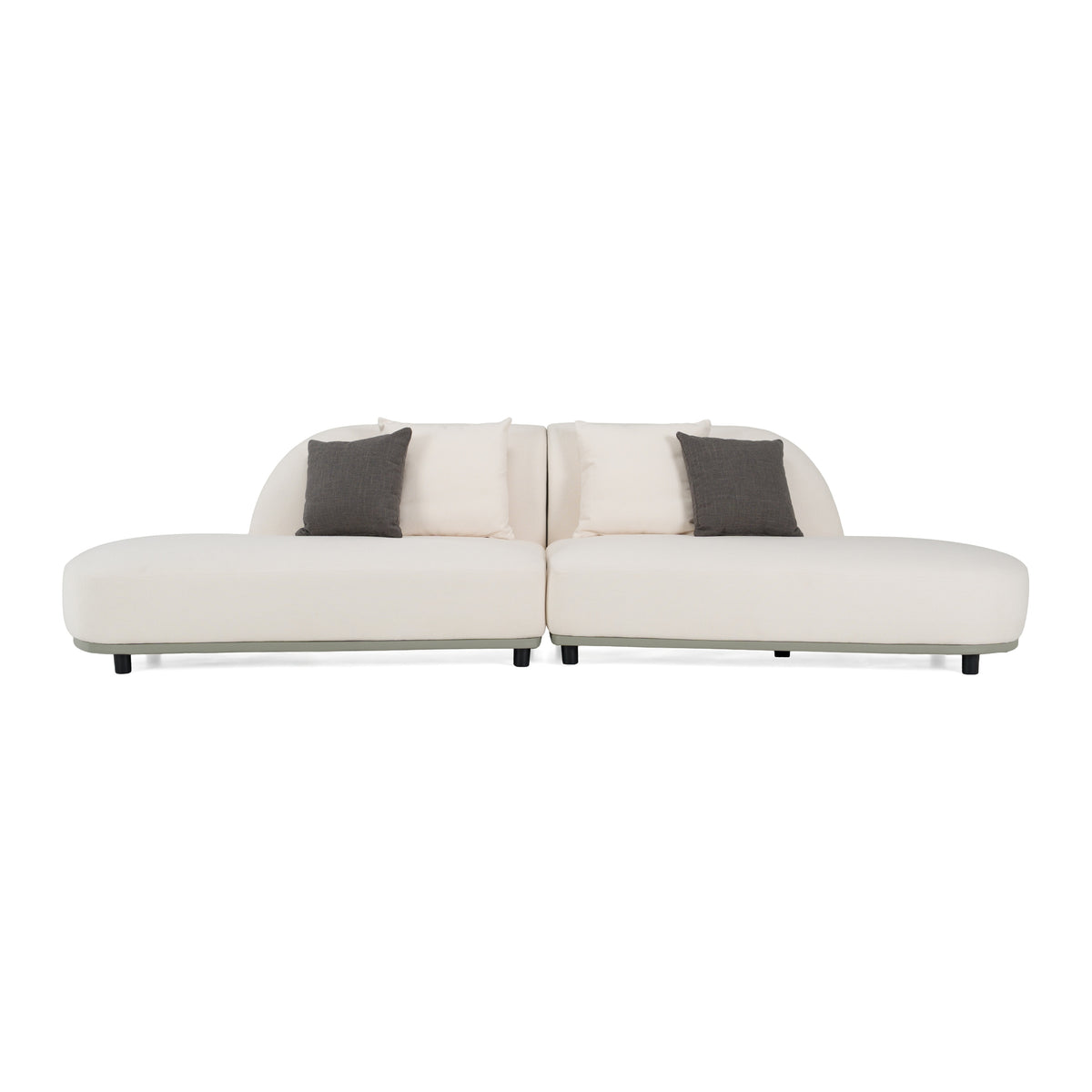 Falcone Contemporary Off-White + Grey Bonded Leather Curved Sectional Sofa
