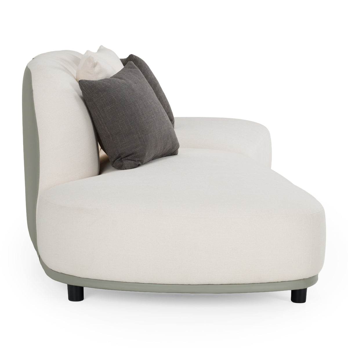 Falcone Contemporary Off-White + Grey Bonded Leather Curved Sectional Sofa