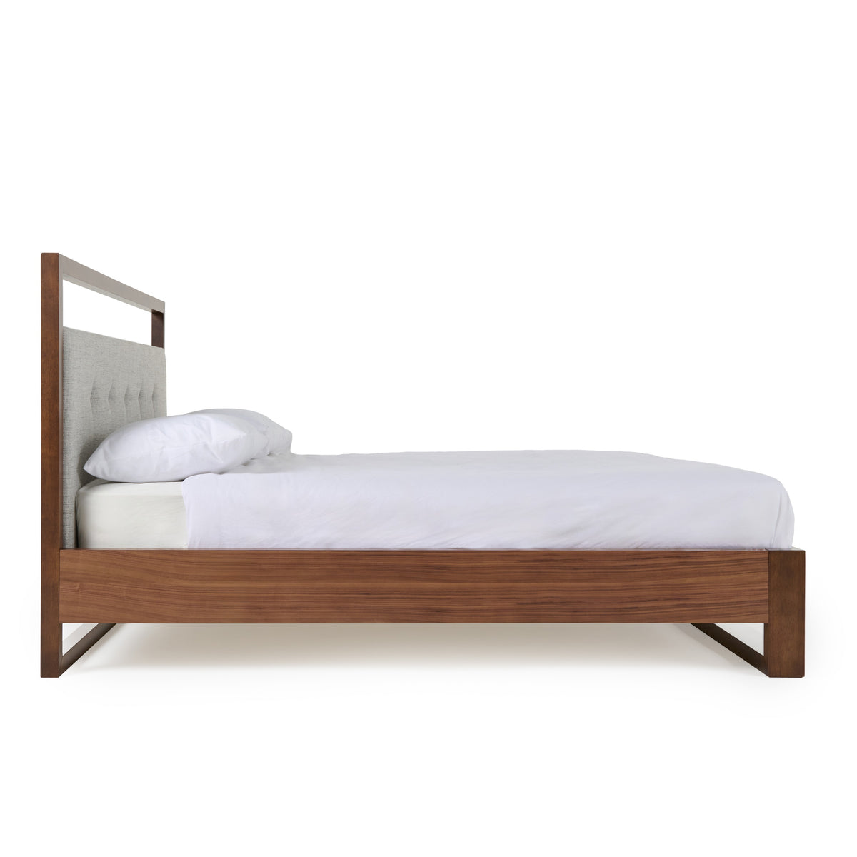 Queen Falcor Modern Grey Fabric & Walnut Veneer Bed