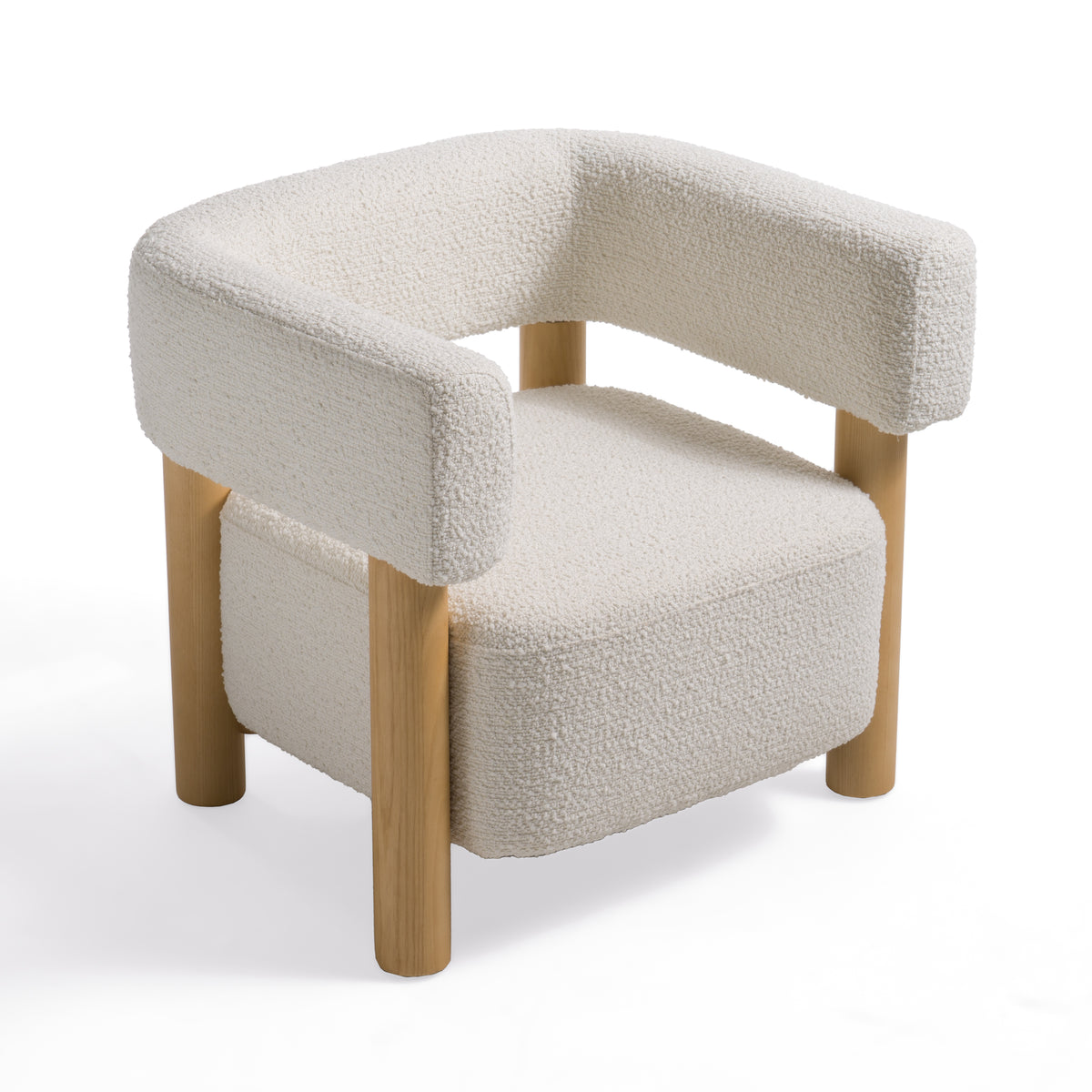 Fang Modern White Fabric & Wood Accent Chair