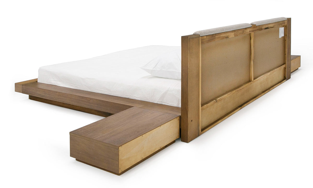 Fantasia Contemporary Walnut & Grey Bed with Two Nightstands