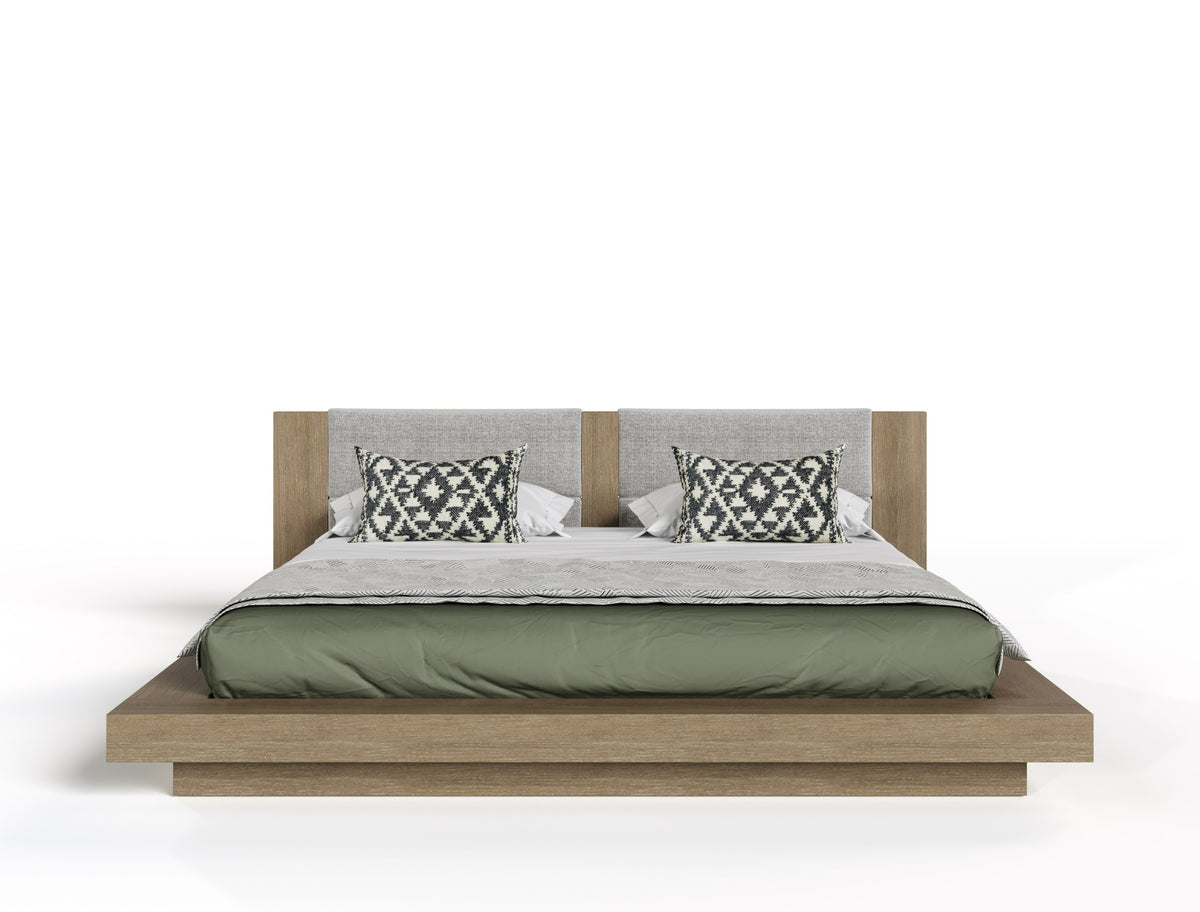Fantasia Contemporary Walnut & Grey Bed with Two Nightstands