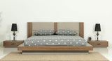 Eastern King Fantasia Contemporary Walnut & Grey Bed with Two Nightstands