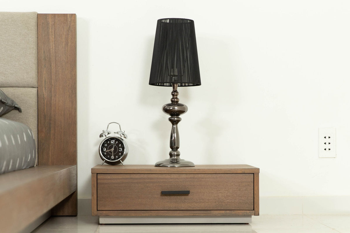 Eastern King Fantasia Contemporary Walnut & Grey Bed with Two Nightstands