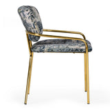 Farnon Modern Patterned Velvet and Gold Dining Chair