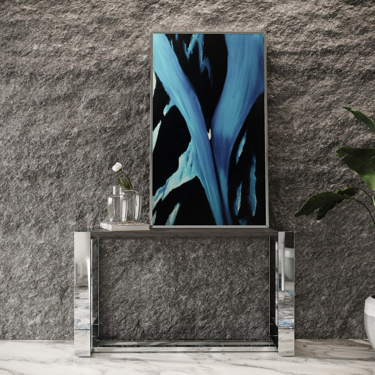 Mielcasa | Grey Modrest Fauna Modern Grey Elm & Stainless Steel Console Table | SKU VGBBBN-2X-GRY | MPN: 77967 | Free Delivery & Free Return