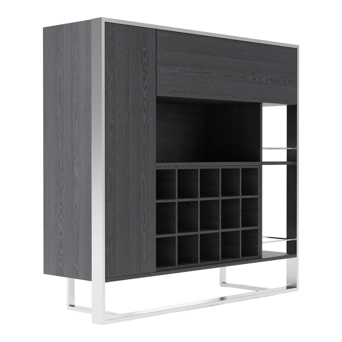 Fauna Elm Grey & Stainless Steel Wine Cabinet