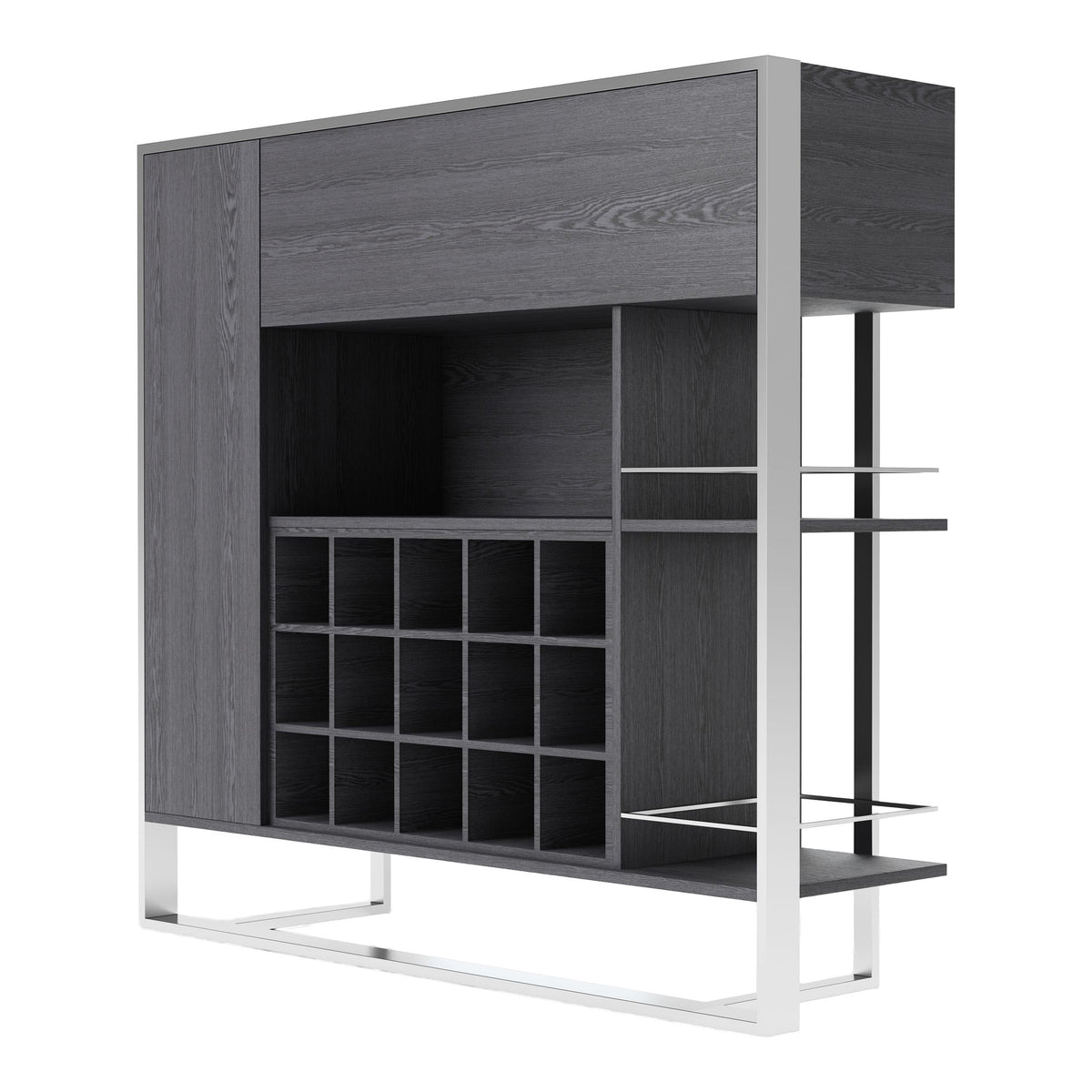 Fauna Elm Grey & Stainless Steel Wine Cabinet