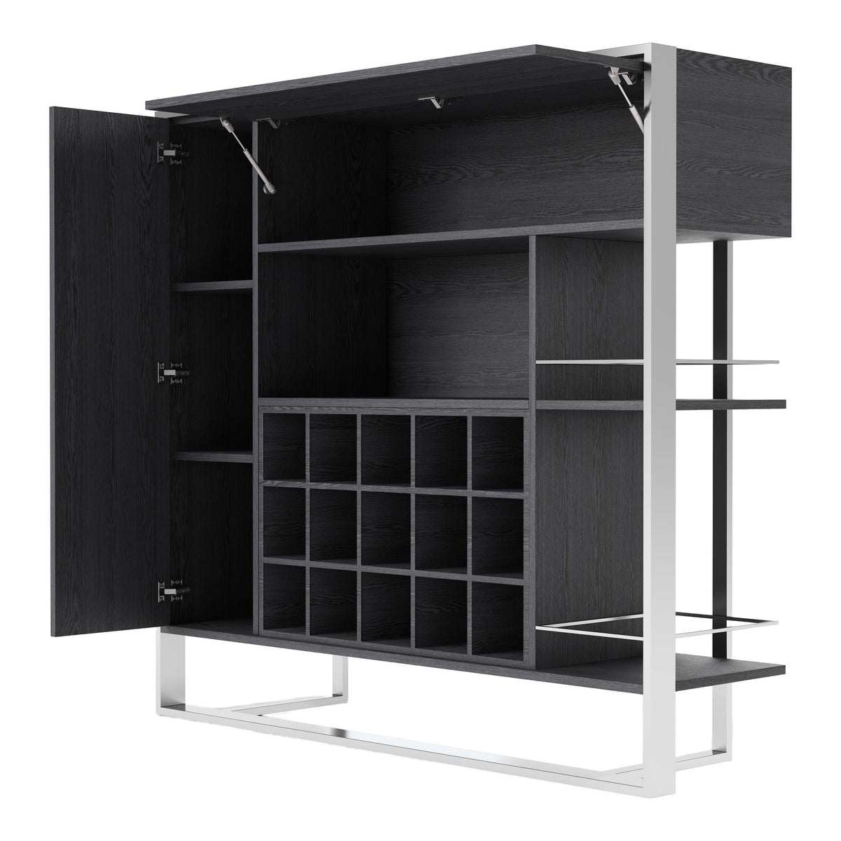 Fauna Elm Grey & Stainless Steel Wine Cabinet