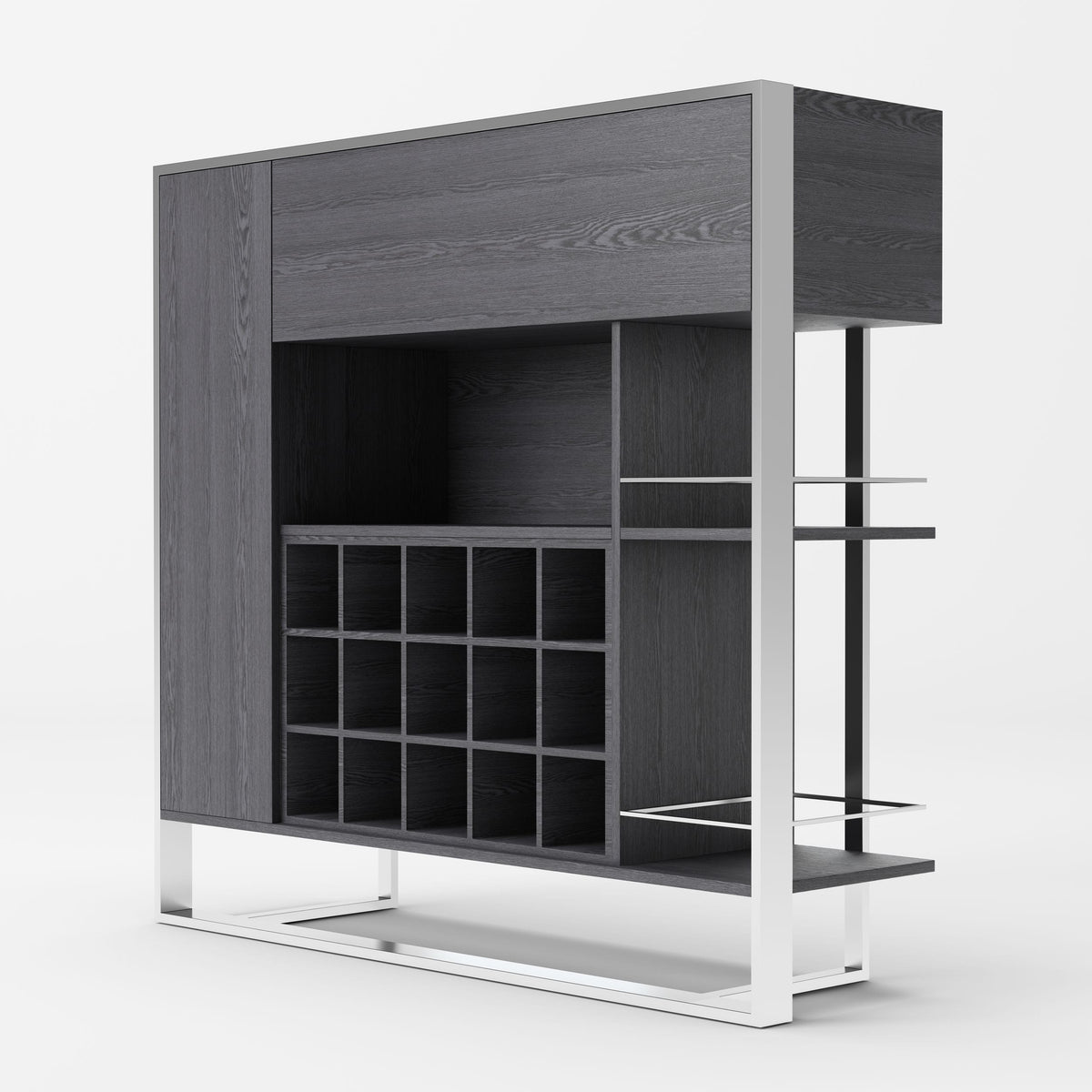 Fauna Elm Grey & Stainless Steel Wine Cabinet