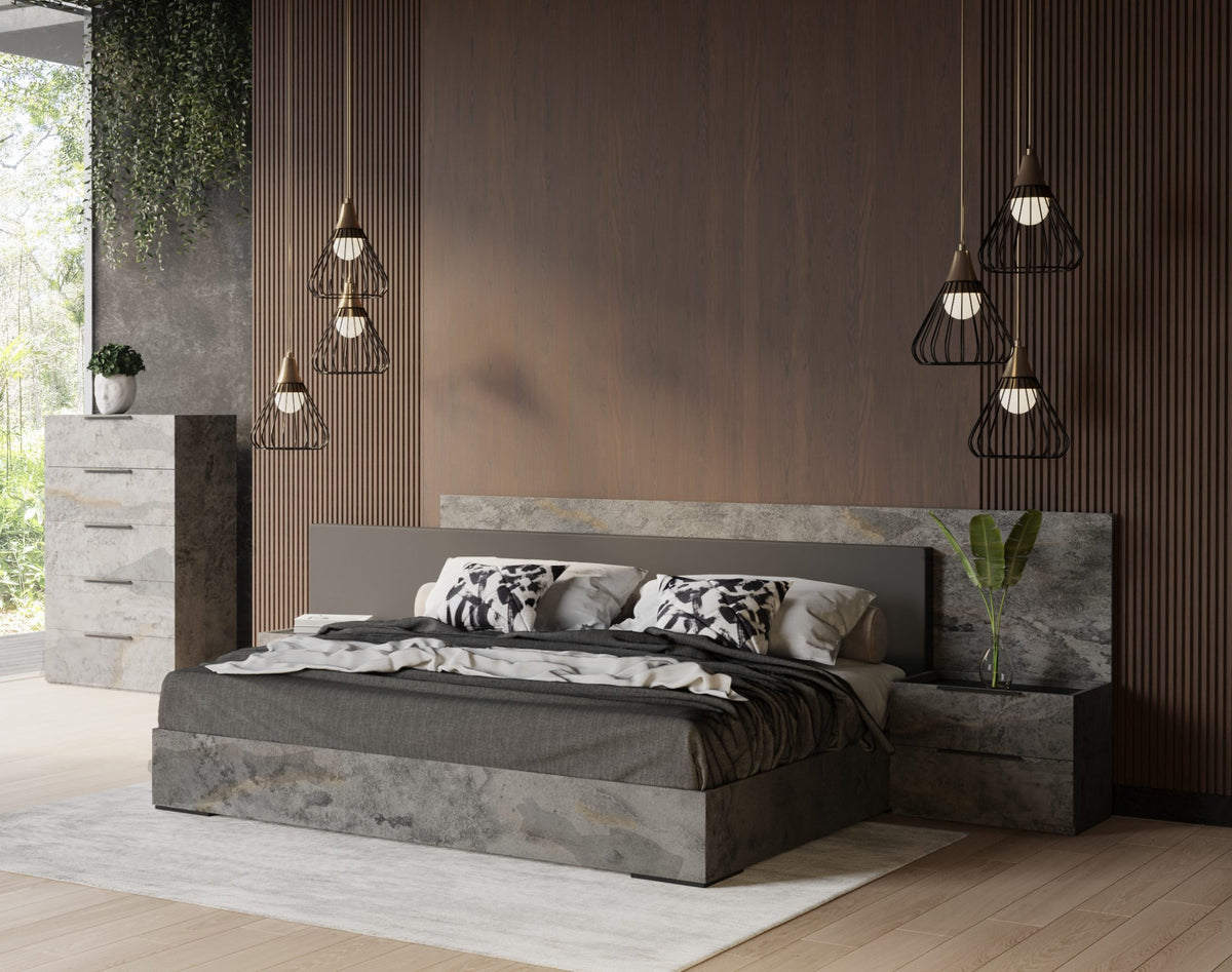 Ferrara California King Modern Volcano Oxide Grey Bed with Nightstands