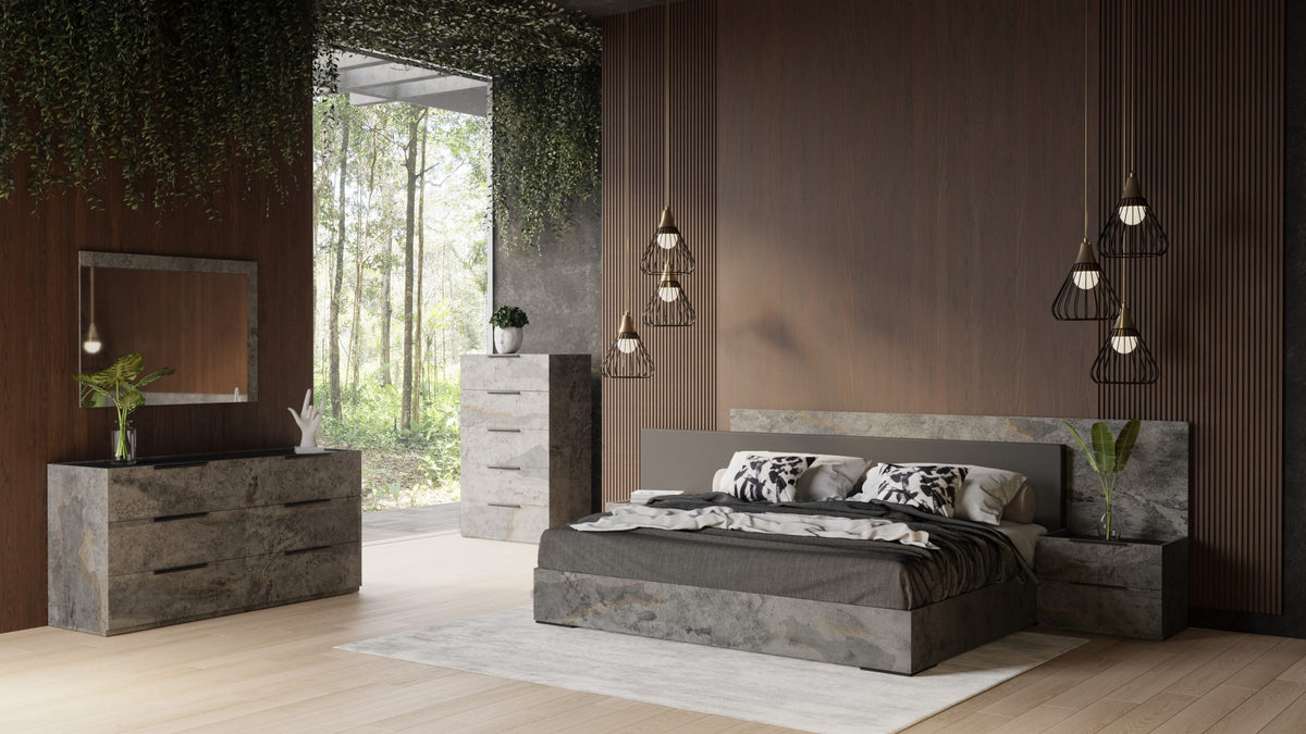 Ferrara California King Modern Volcano Oxide Grey Bed with Nightstands