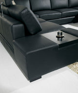 T35 Modern Black Genuine Leather Sectional Sofa with Light