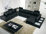 T35 Modern Black Genuine Leather Sectional Sofa with Light