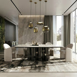 Finsbury Modern Ceramic + Dark Grey Brass Oval Dining Table