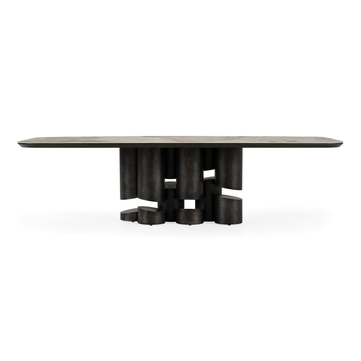 Finsbury Modern Ceramic + Dark Grey Brass Oval Dining Table