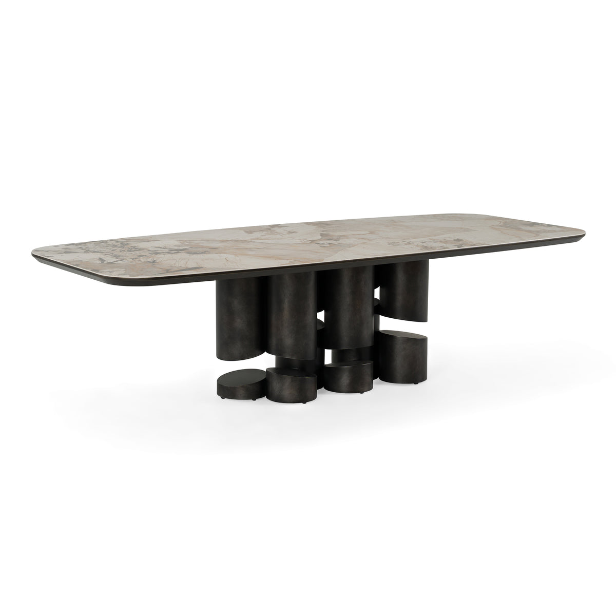 Finsbury Modern Ceramic + Dark Grey Brass Oval Dining Table