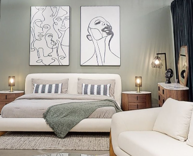 Fleury Contemporary Cream Fabric and Walnut EK Bedroom Set