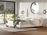 Fleury Contemporary Cream Fabric and Walnut Bed-queen