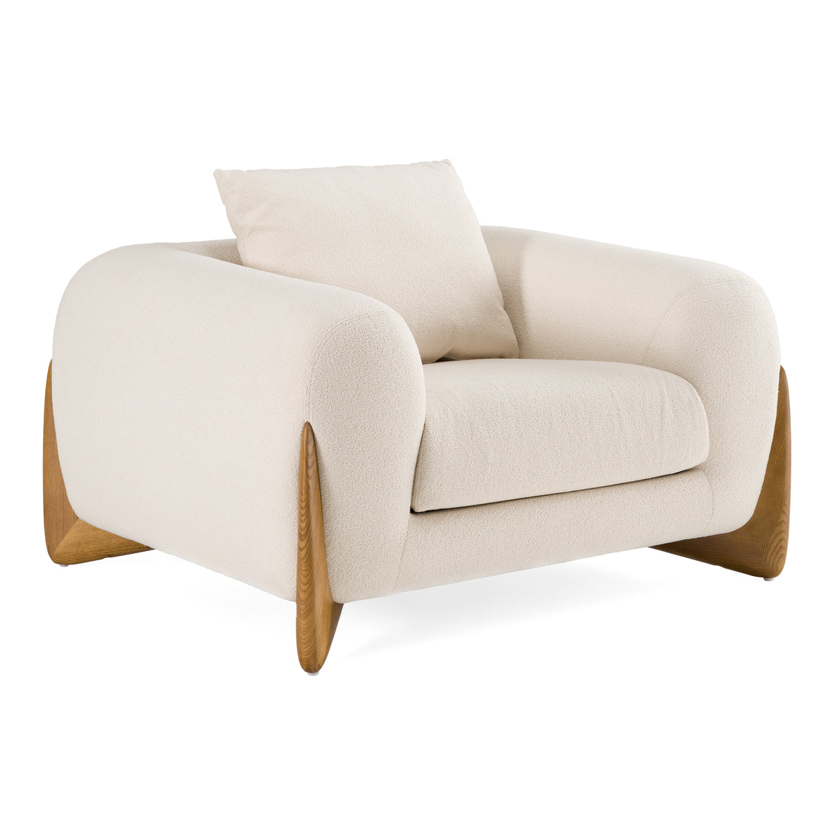 Fleury Contemporary Cream Fabric and Walnut Lounge Chair