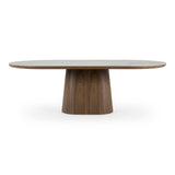 Foster Contemporary White Ceramic + Walnut Oval Dining Table