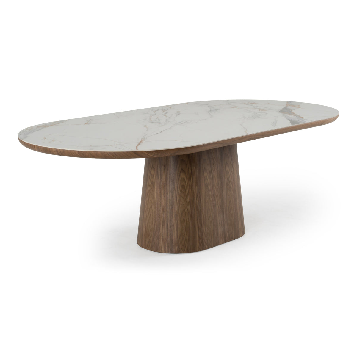 Foster Contemporary White Ceramic + Walnut Oval Dining Table