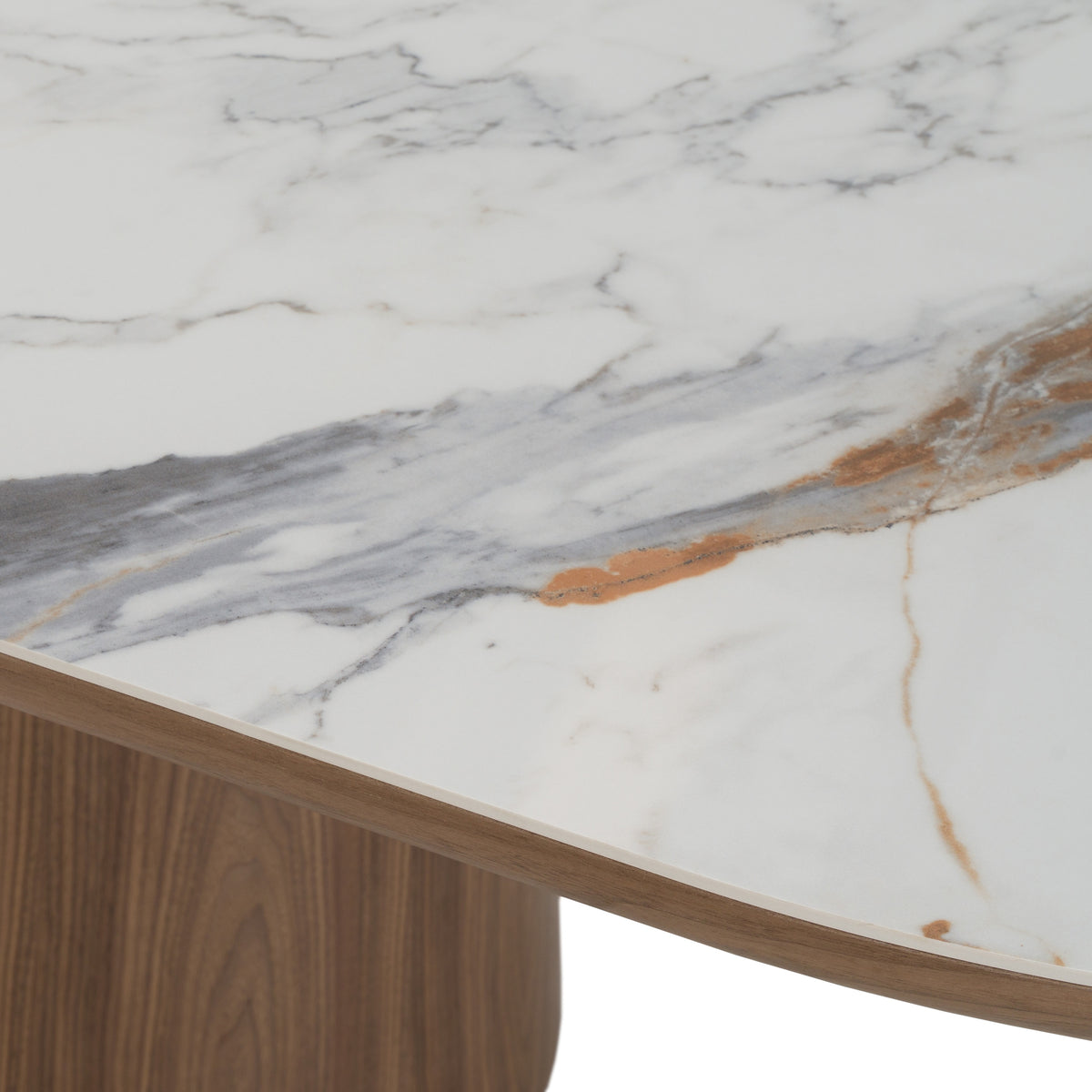 Foster Contemporary White Ceramic + Walnut Oval Dining Table