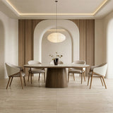Foster Contemporary White Ceramic + Walnut Oval Dining Table