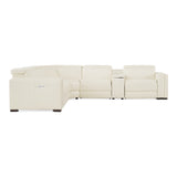 Frazier Modern White Leather Sectional Sofa with 3 Recliners + Console
