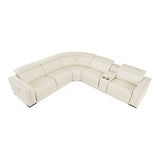 Frazier Modern White Leather Sectional Sofa with 3 Recliners + Console