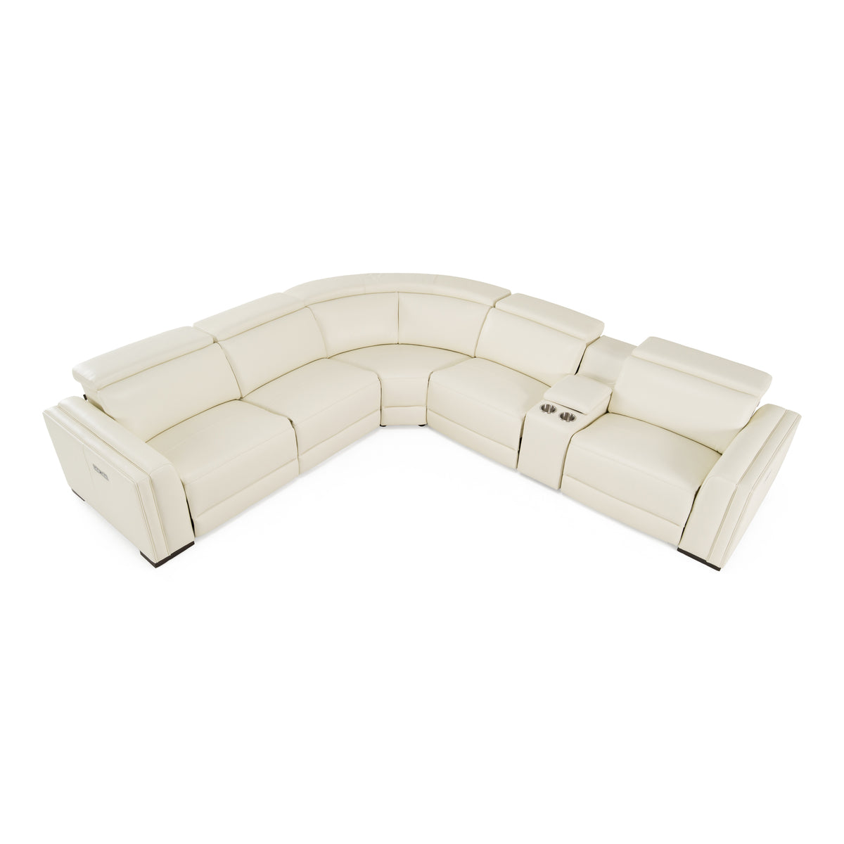 Frazier Modern White Leather Sectional Sofa with 3 Recliners + Console