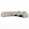 Frazier Modern Light Grey Leather Sectional Sofa with 3 Recliners + Console