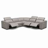 Frazier Modern Light Grey Leather Sectional Sofa with 3 Recliners
