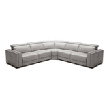 Frazier Modern Light Grey Leather Sectional Sofa with 3 Recliners