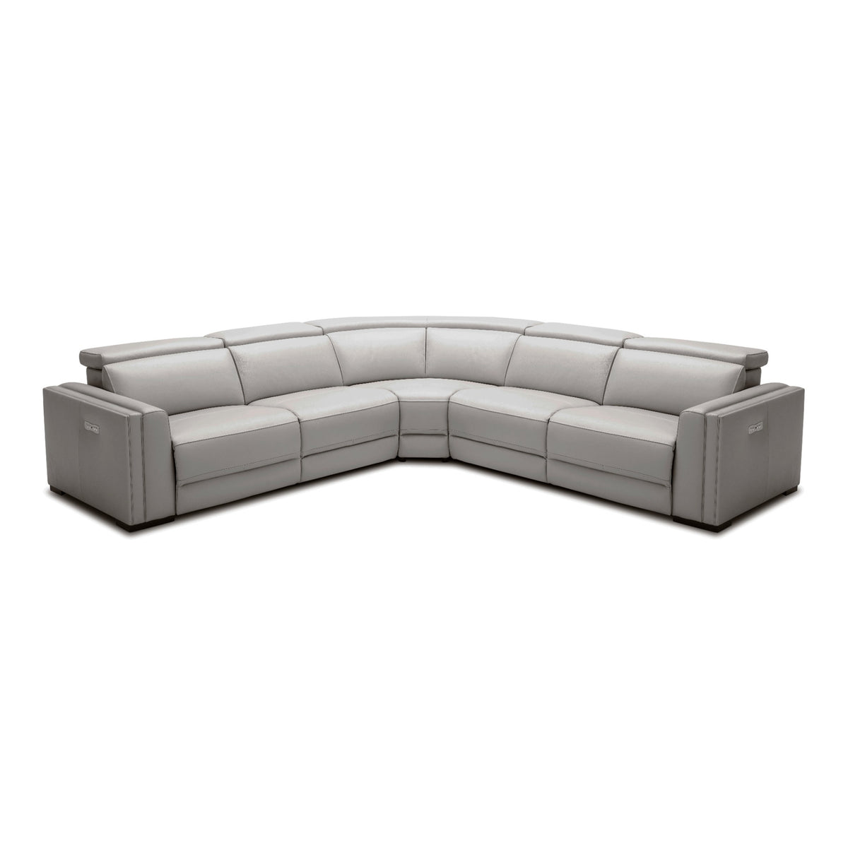 Frazier Modern Light Grey Leather Sectional Sofa with 3 Recliners
