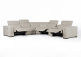 Frazier Modern Light Grey Leather Sectional Sofa with 3 Recliners + Console