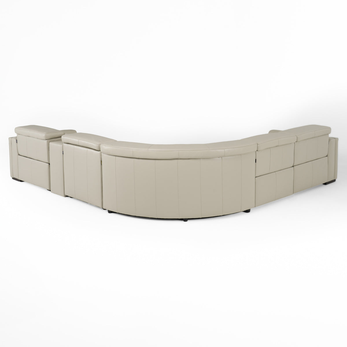 Frazier Modern Light Grey Leather Sectional Sofa with 3 Recliners + Console