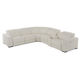 Frazier Modern White Leather Sectional Sofa with 3 Recliners + Console