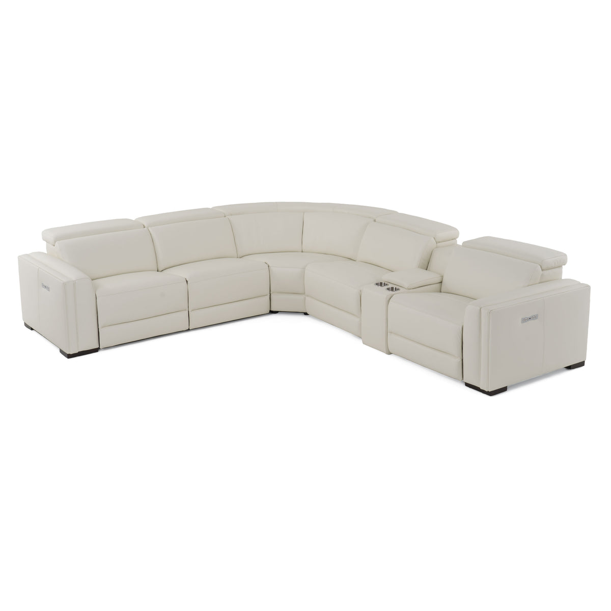 Frazier Modern White Leather Sectional Sofa with 3 Recliners + Console