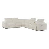 Frazier Modern White Leather Sectional Sofa with 3 Recliners + Console