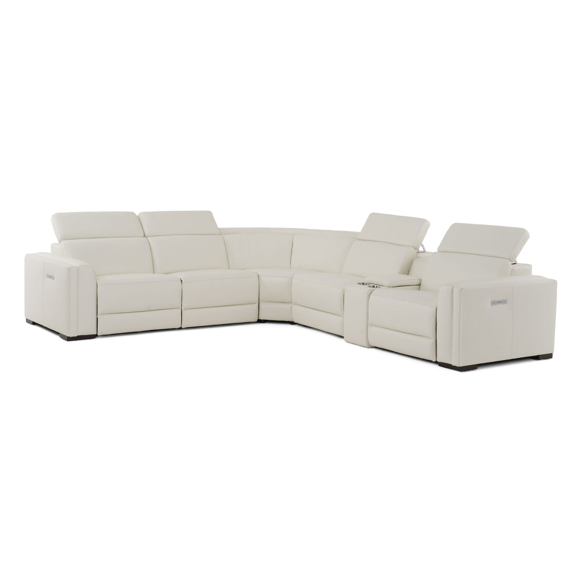 Frazier Modern White Leather Sectional Sofa with 3 Recliners + Console