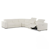 Frazier Modern White Leather Sectional Sofa with 3 Recliners + Console