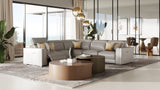 Frazier Modern Light Grey Leather Sectional Sofa with 3 Recliners